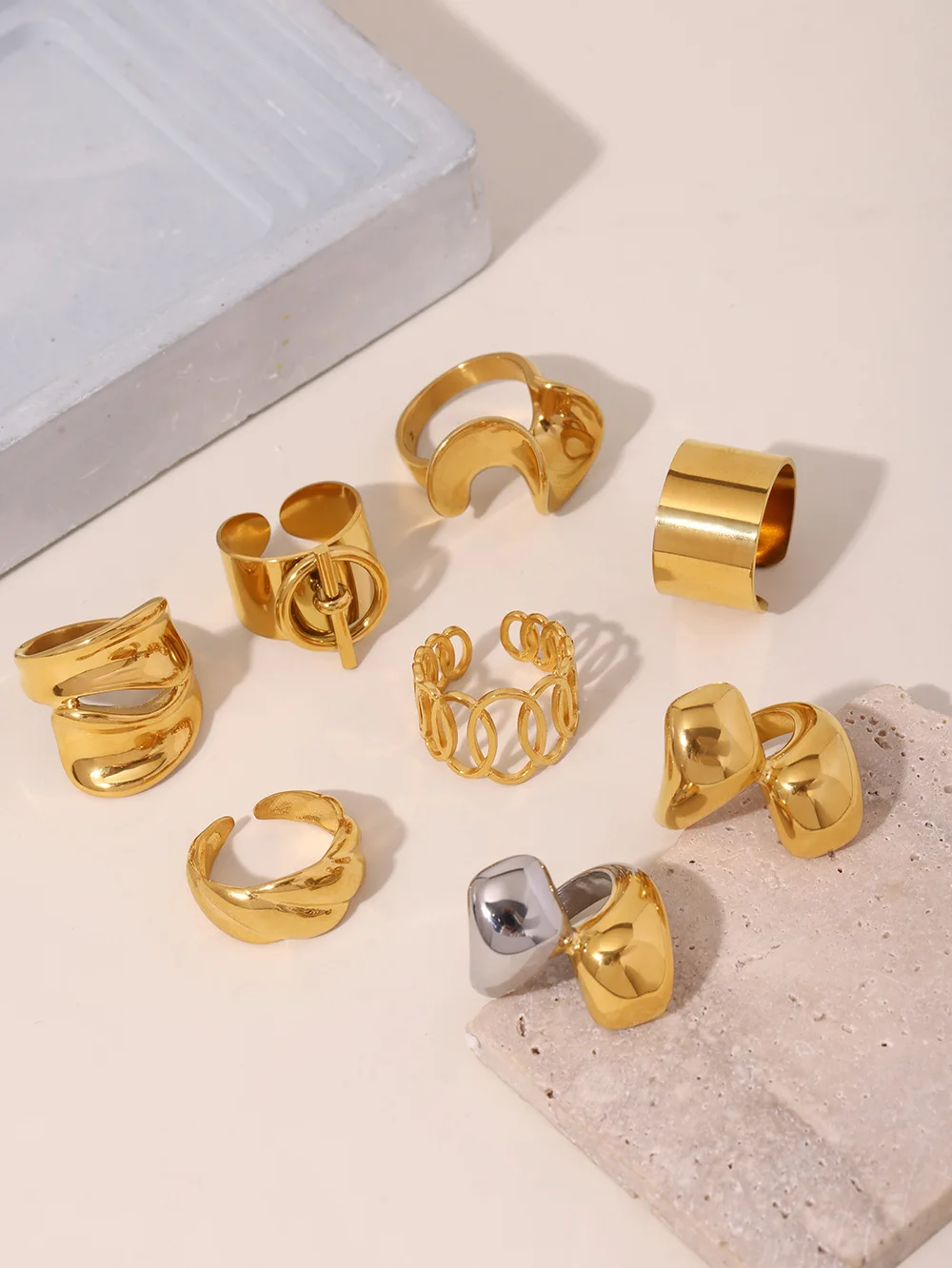 Riesenrad Trendy Unregelmäßiger Vergoldeter Ring für Frauen Edelstahl Offener Ring Weiblicher Wasserdichter Schmuck – Detail 16