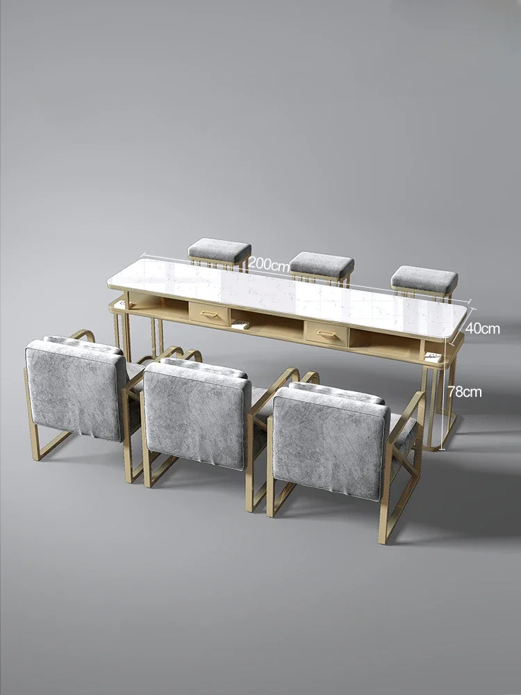 

Professional Marble Tabletop Nail Table Multifunction Manicure Table Nordic Luxury Golden Mesa De Manicure Salon Furniture WT