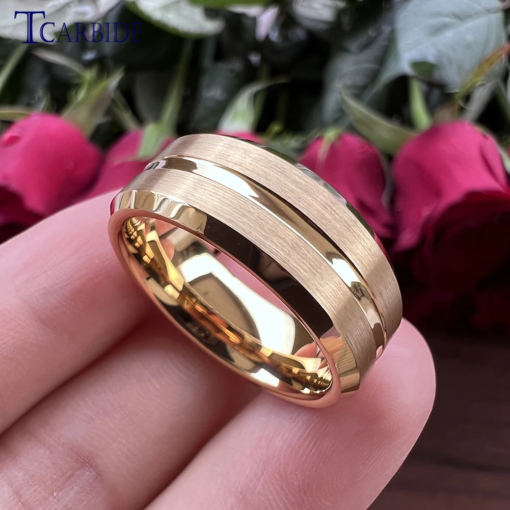 Dropshipping TCarbide 8MM Black Tungsten Wedding Band Men Women Engagement Ring Grooved Brushed Classic Dailylife Gift Jewelry