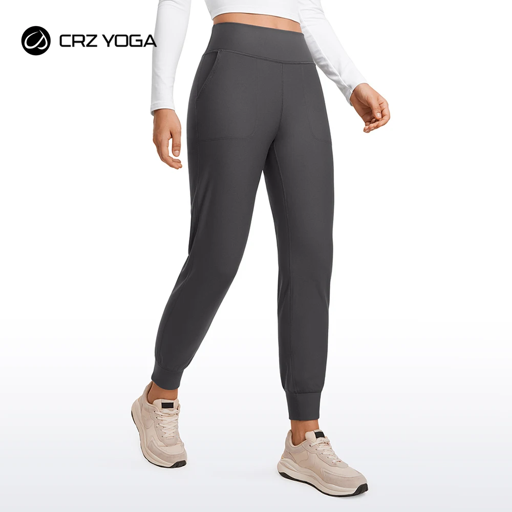 

CRZ YOGA Womens Fleece Lined Workout Joggers with Pockets 27.5" - Hiking Running Outdoor Pants Water Resistant Winter Warm
