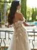 Charming Illusion 3D Flowers High Split A-Line Wedding Dresses Off The Shoulder Appliques Lace Bridals Gowns Vestidos De Novia 3