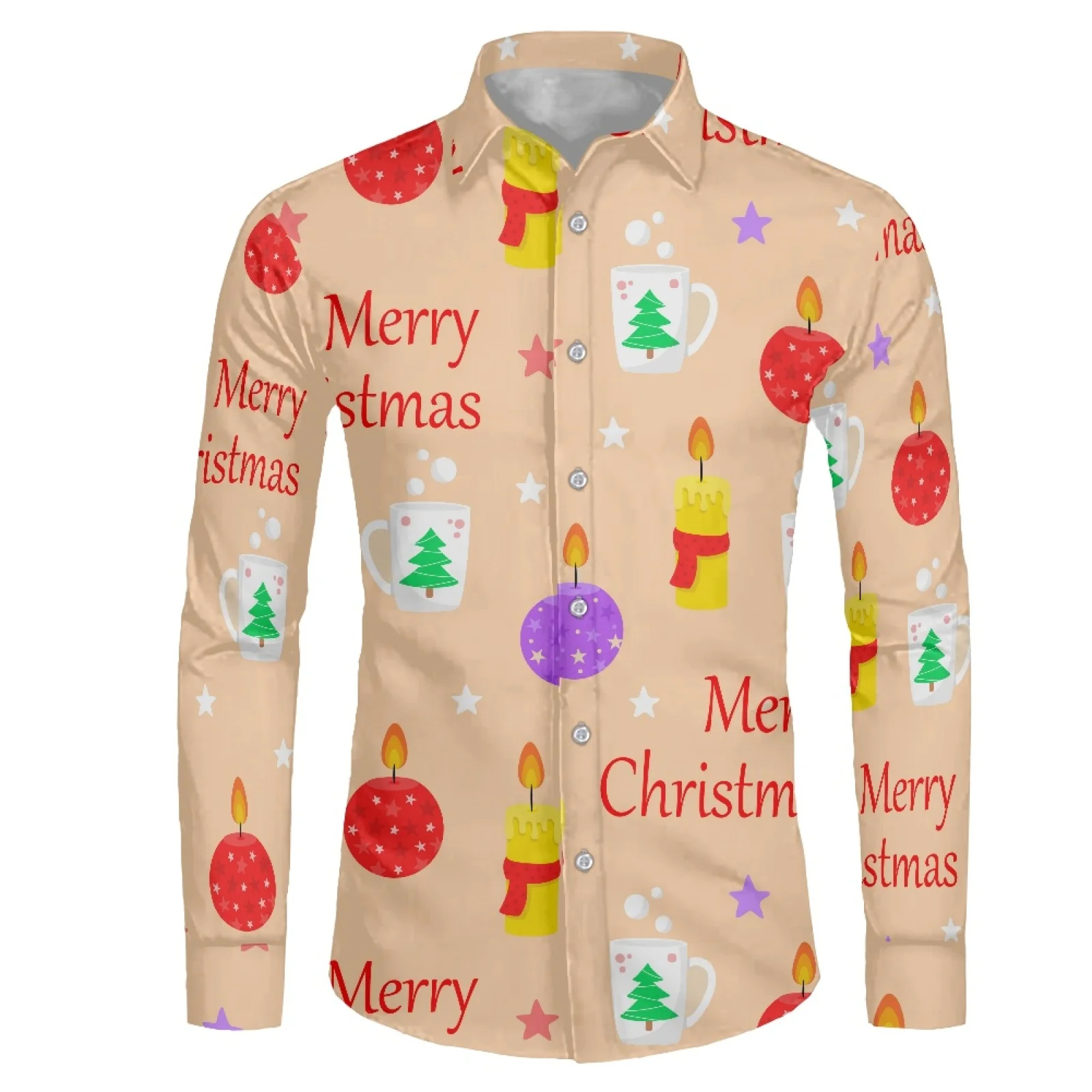 

Christmas Design Store Holiday Atmosphere Staff Clothing New Fashion Long Sleeve Shirt Slim Fit Male Social Casual Dress Shirts