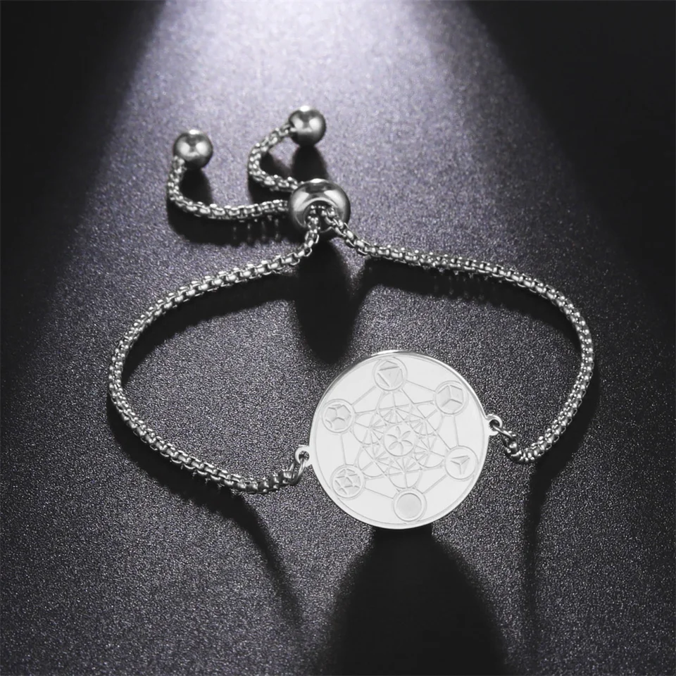 VASSAGO Metatron's Cube Bracciale da Donna Sacra Geometria Sigilli di Angelo Arcangelo Braccialetti Regolabili con Perline Colorate Amuleto Gioielli (Argento-B1