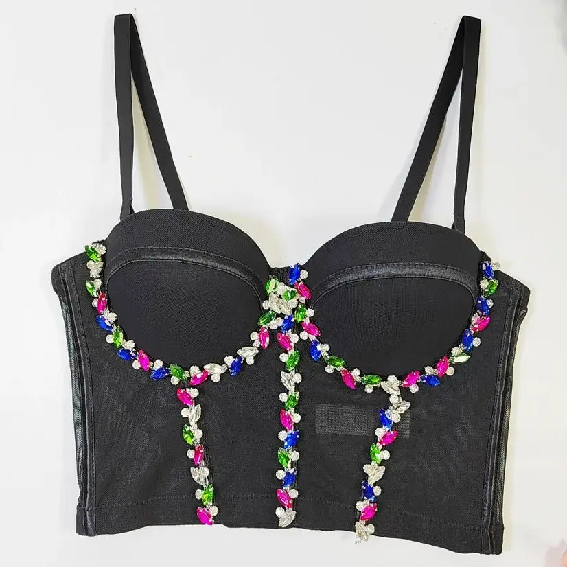 

2024 New Beaded Diamond Mesh Bra Women bustier bras corset sexy backless Cropped Top camisole Female tank tops Y4851