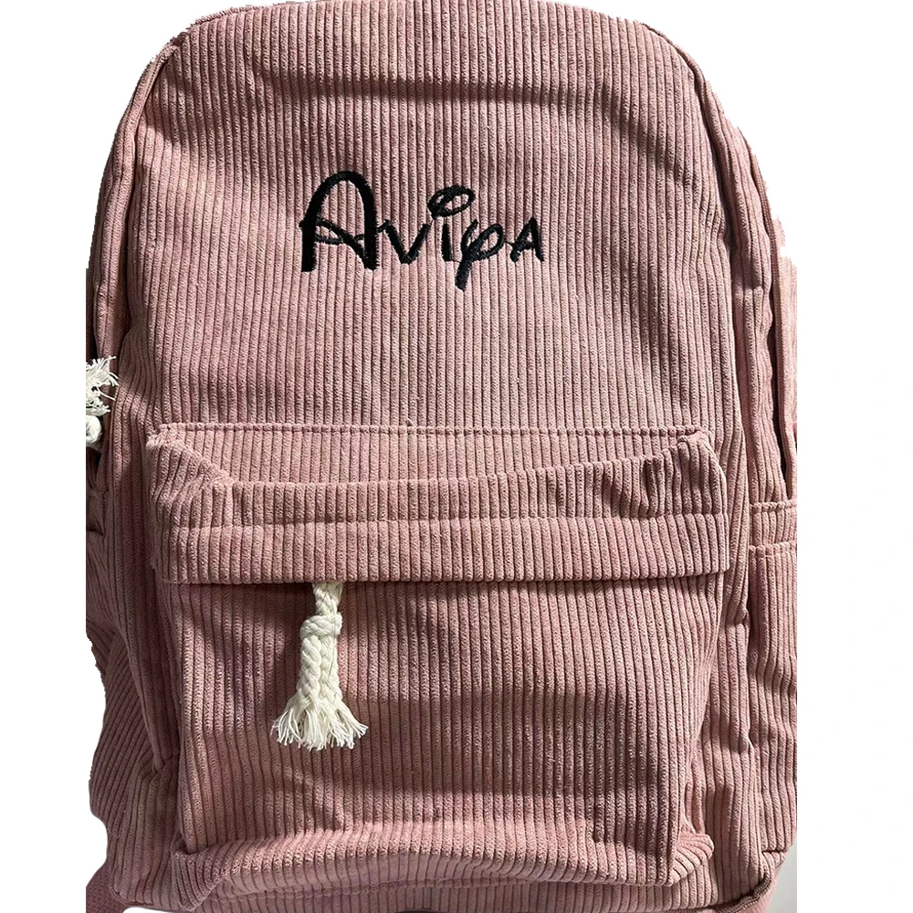 Custom Name Corduroy Middle School Schoolbag Personalize Student Simple Campus Backpack Boys Girls Outdoor Corduroy Shoulder Bag