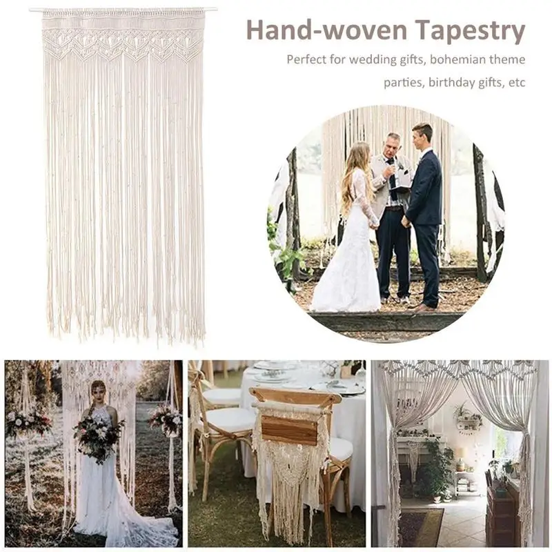 95x180cm Hand-woven Macrame Cotton Door Curtain Tapestry Wall Hanging Art Tapestry Boho Decoration Bohemia Wedding Backdrop tapestry decorations wall hanging garland