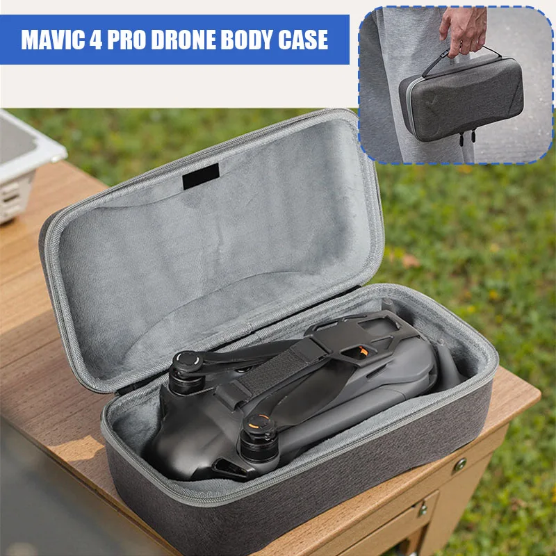 Vue de côté de l'étui rigide Volodymyr pour DJI Mavic 4 Pro RC 2, avec sa coque dure et ses attaches de sangle.