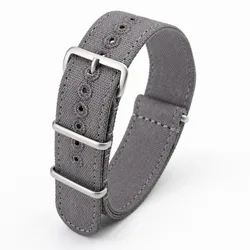 Ribbed Nylon Braid Fabric Watch Strap - Military Style Men's Band, 20mm & 22mm Sizes - 22mm (Gray)