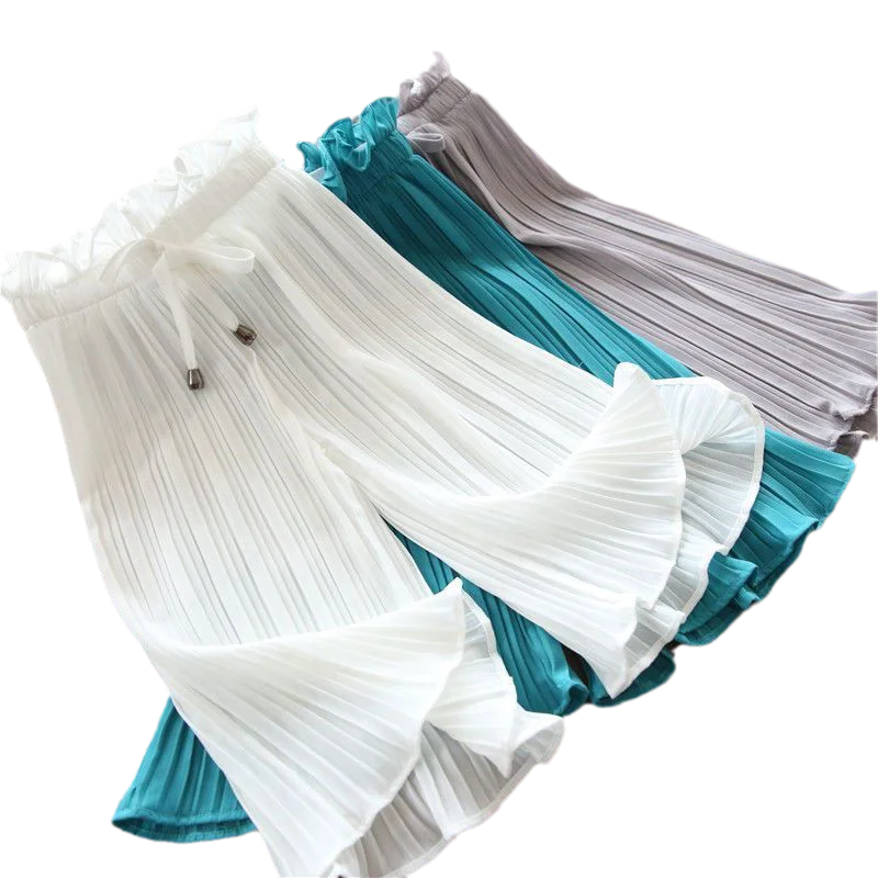 

Teenager Girls Wide Leg Chiffon Leggings Summer Children's Pants Fashion Toddler Kids Elastic Waist Anti-mosquito Loose Trousers