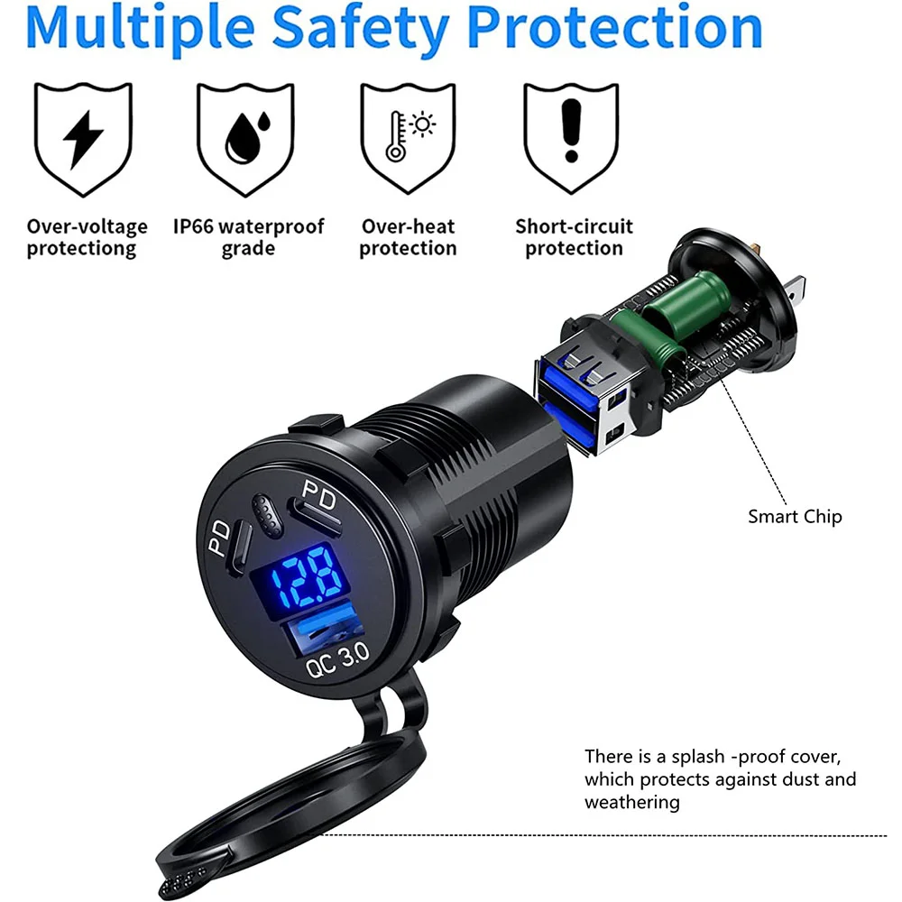 Presa per caricabatteria da auto USB 12V/24V 108W 3 porte doppia 45W PD tipo C e 18W presa di corrente 3.0 carica rapida per auto moto - Image 4