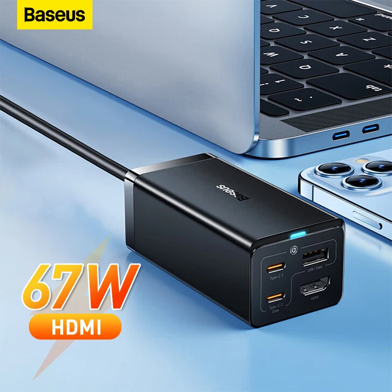 Baseus 67W GaN Desktop Type-C Charger Fast Charging HUB 4K HDMI Screen Casting Docking Station Charger For Switch Steam Deck