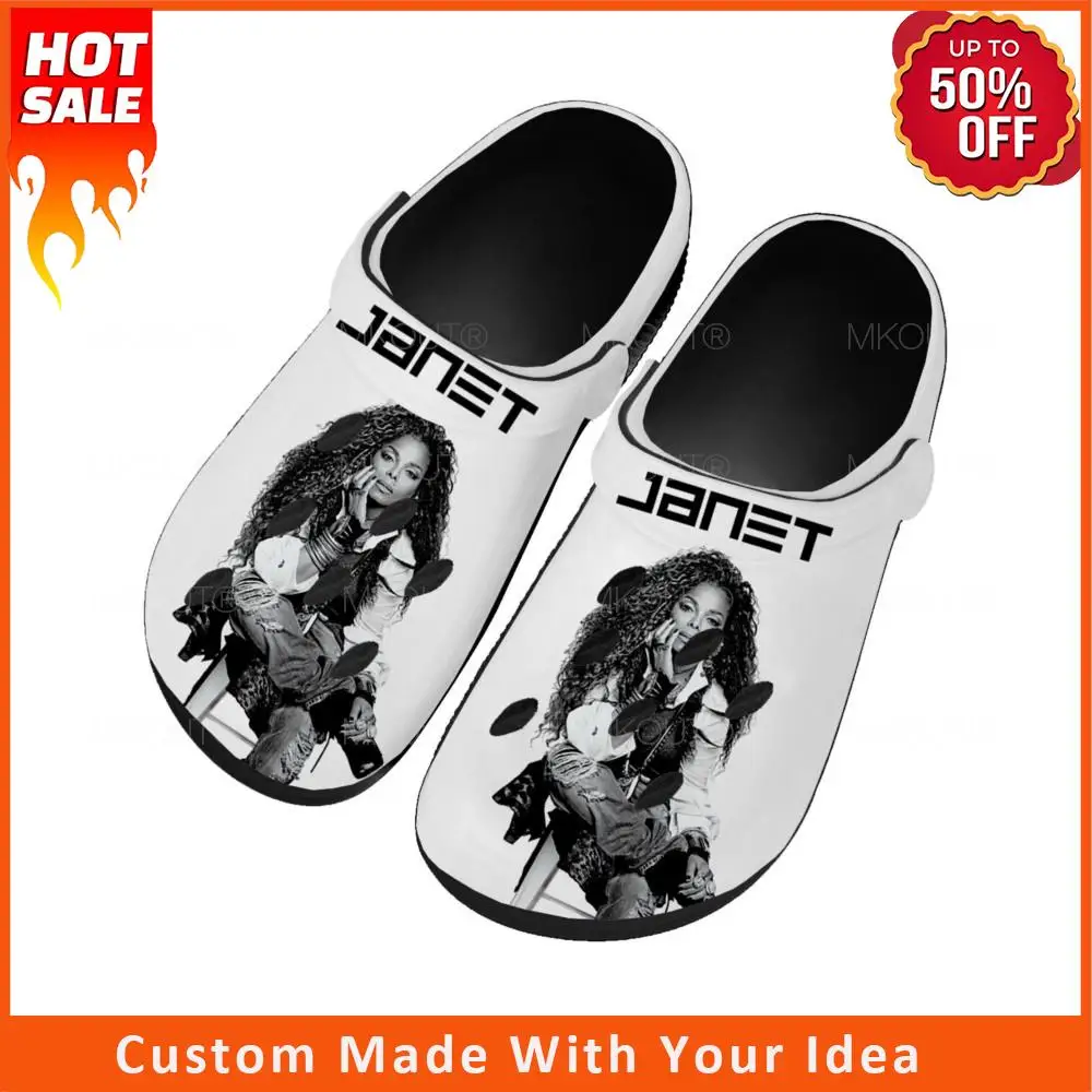 

Janet Jackson Singer Home Clogs Custom Water Shoes Mens Womens Teenager Shoe Garden Clog Breathable Beach Hole Slippers Black