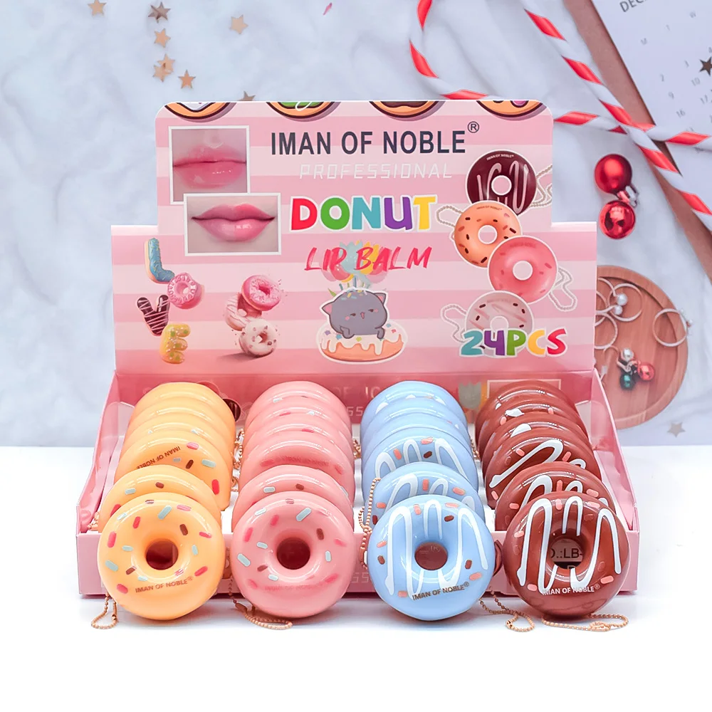 24Pcs/Lot Cute Doughnut Moisturizing Transparent Lip Balm Lipstick Makeup Anti-Dry Hydration Repair Lip Care Cosmetics Wholesale multi layer cosmetics storage rack makeup drawer lipstick perfume box transparent desktop organizer debris sorting