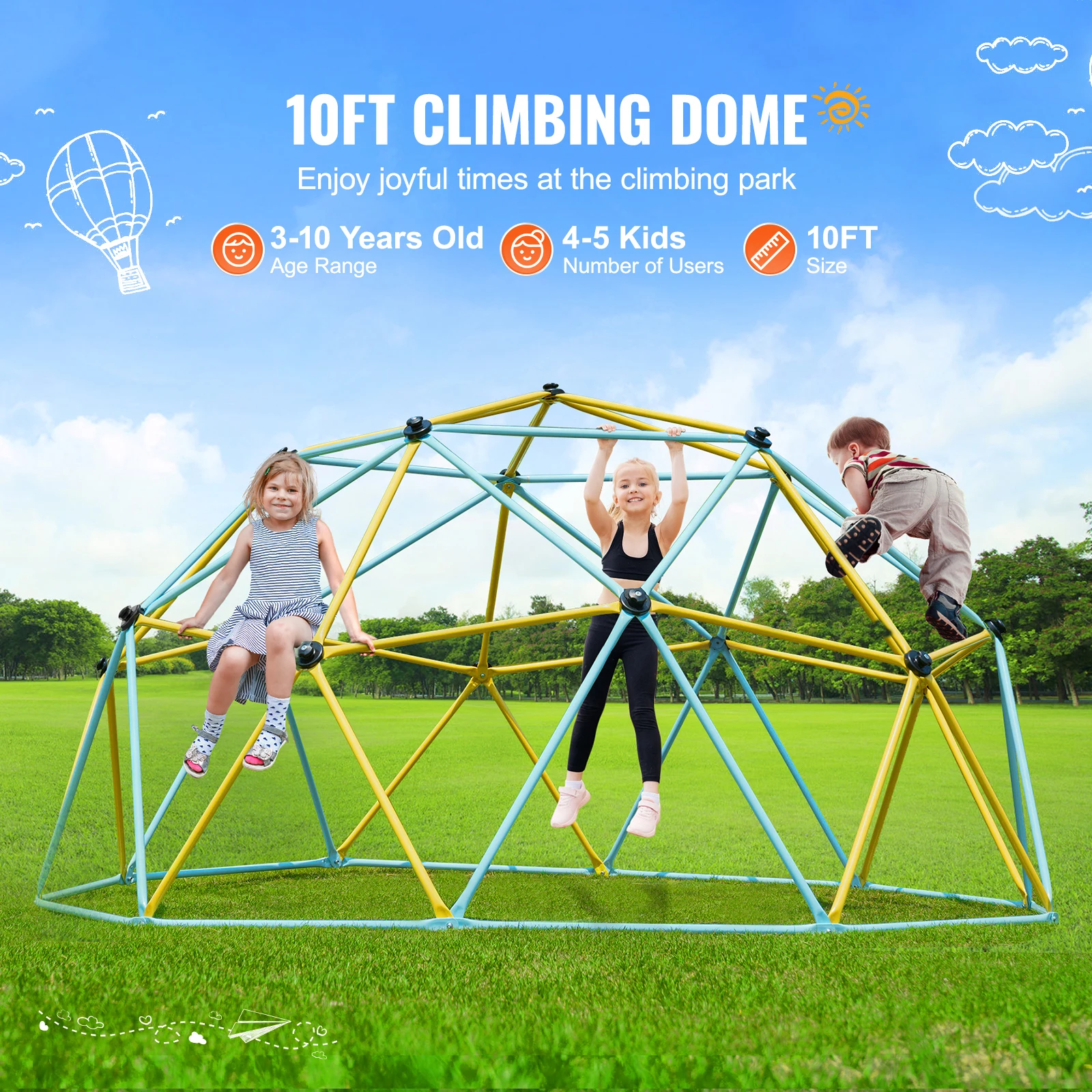 Outdoor Steel Climbing Dome with Hammock and Swing for Kids