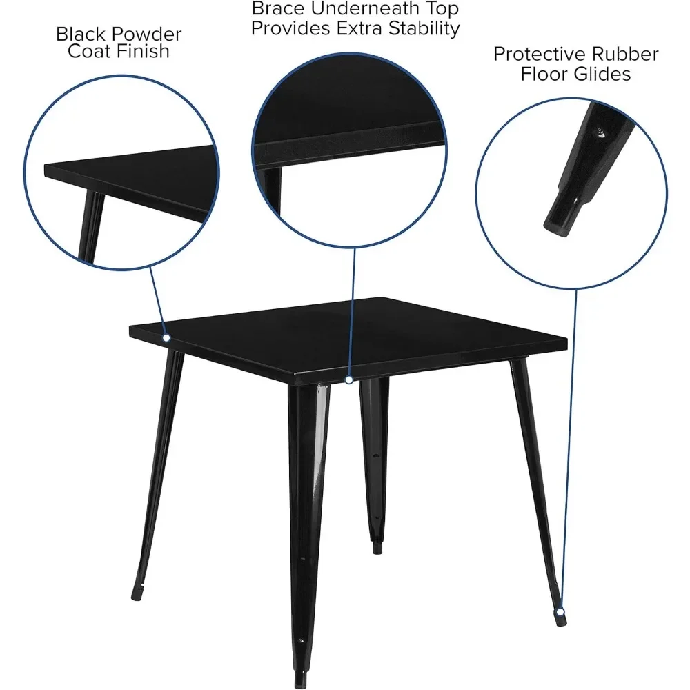 Commercial Grade 31.75" Square Black Metal Indoor-Outdoor Table 4