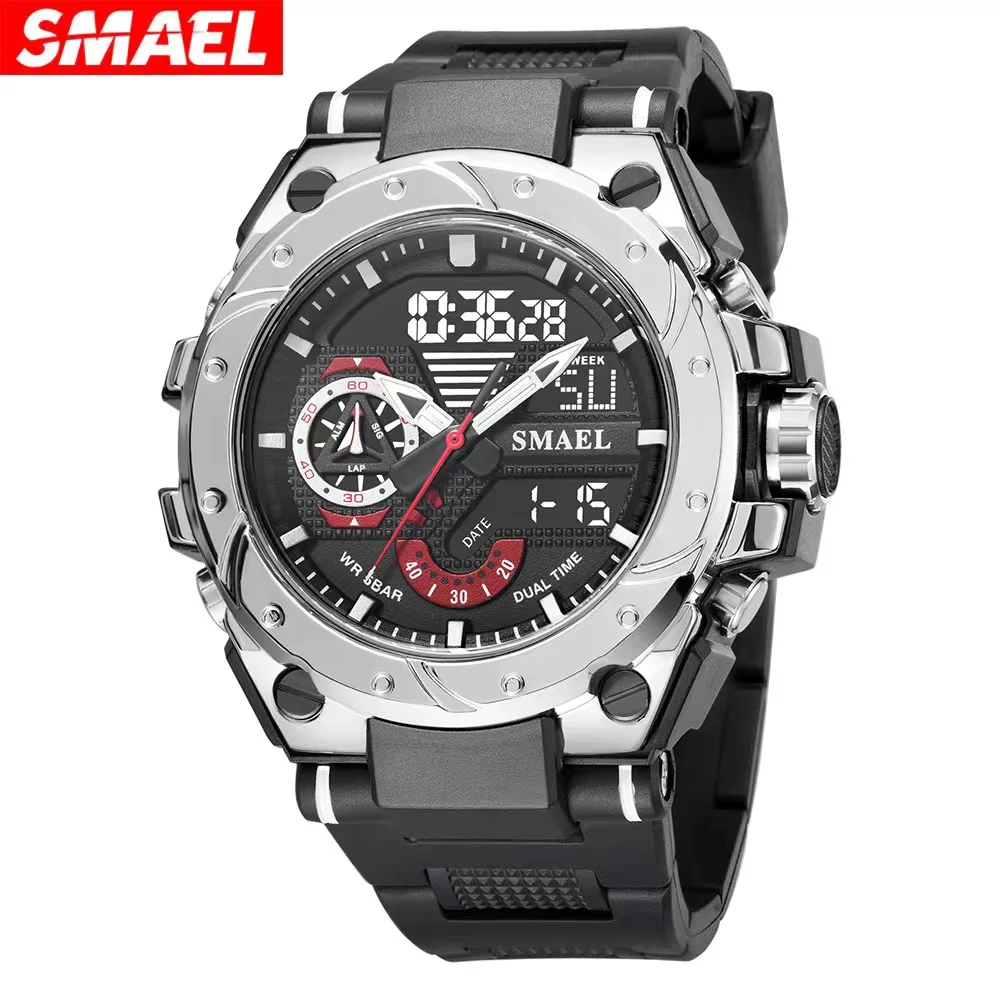 

SMAEL 8060 Watcholorful Red Bracelet 50M Waterproof Alarm Clock Analog Digitals Sport Watches Quartz Watch For Men Wristwatches