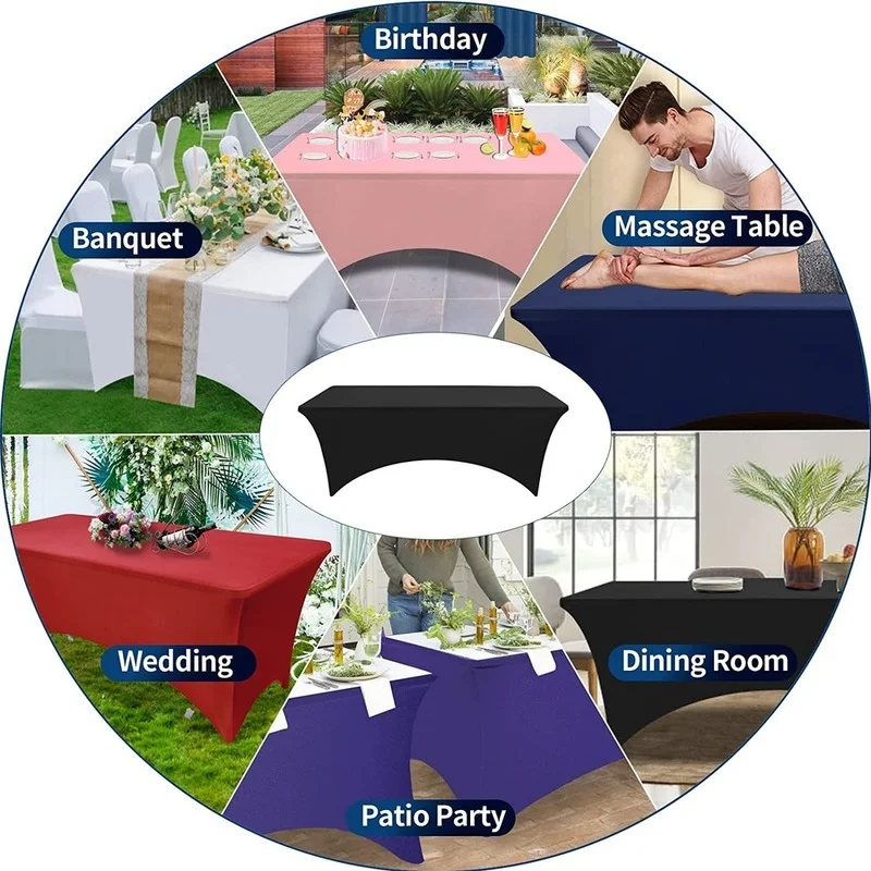 Cubierta de mesa elรกstica ajustada de licra, mantel de cรณctel Rectangular, de 6 pies mesa plegable, perfecto para Banquete de fiesta de boda