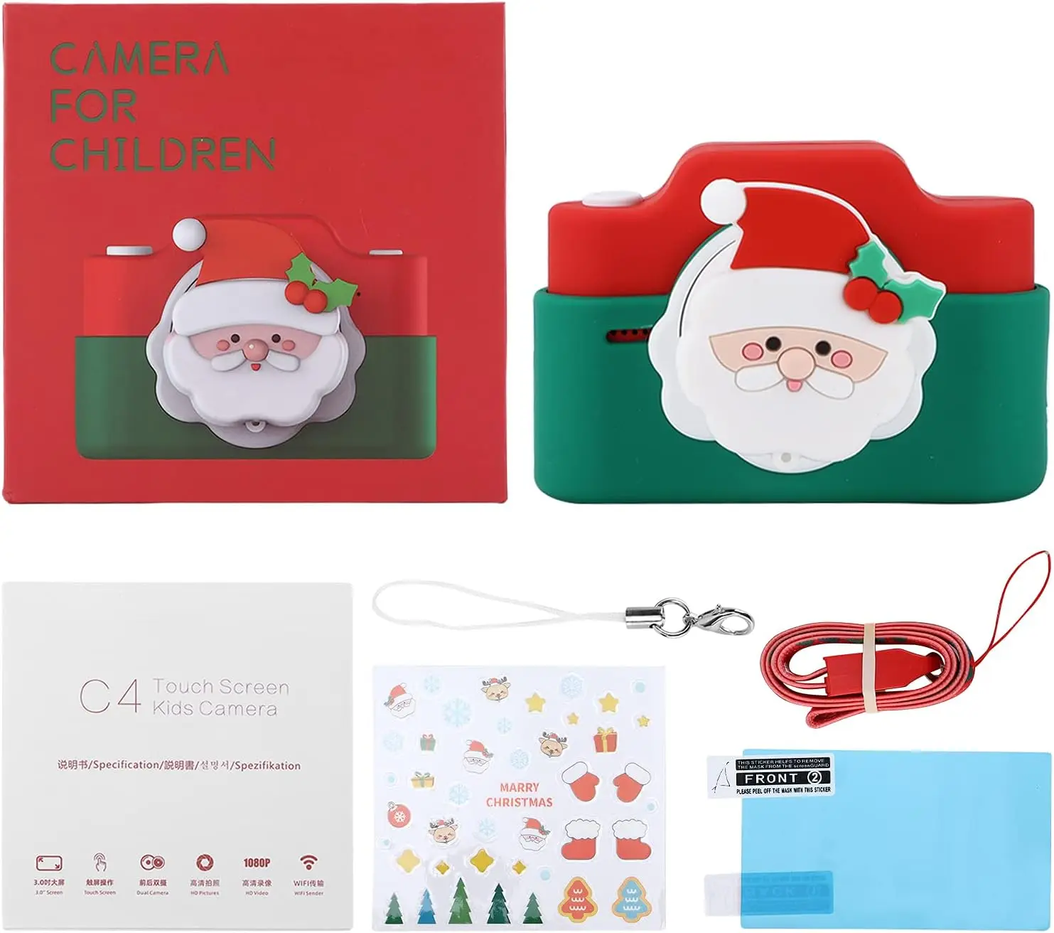 Kids Camera Santa Claus Children Camera With Large Screen Touch Screen Electronic Camera Christmas Gift For Boys and Girls