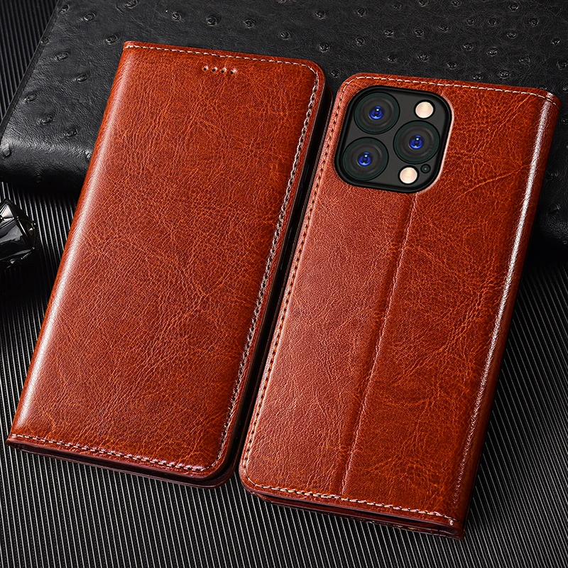 Luxurious Crazy Horse Genuine Leather Flip Phone Wallet Cover