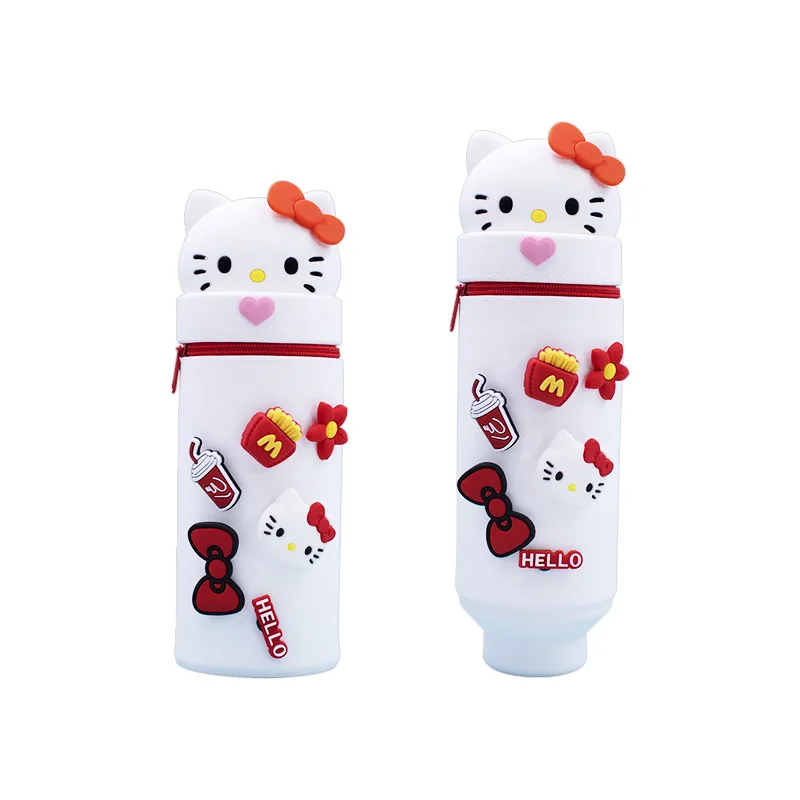 New Sanrio MyMelody Kuromi Cartoon Silicone Folding Dual purpose Pen Holder Pen Box Office Stationery Storage Device pencil case,pen holder,desk organizer,pen and brush holder,desk storage rack