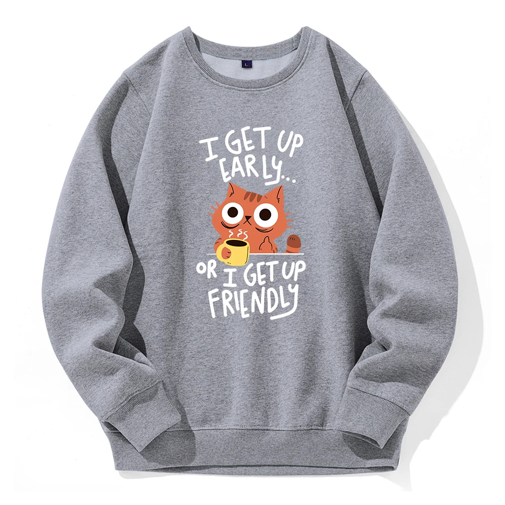 

I Get Up Are Lazy Cute Cat Printing Hoodies Men Fashion Novelty Hoodie Classic All Match Pullovers Loose Oversized Sweatshirt