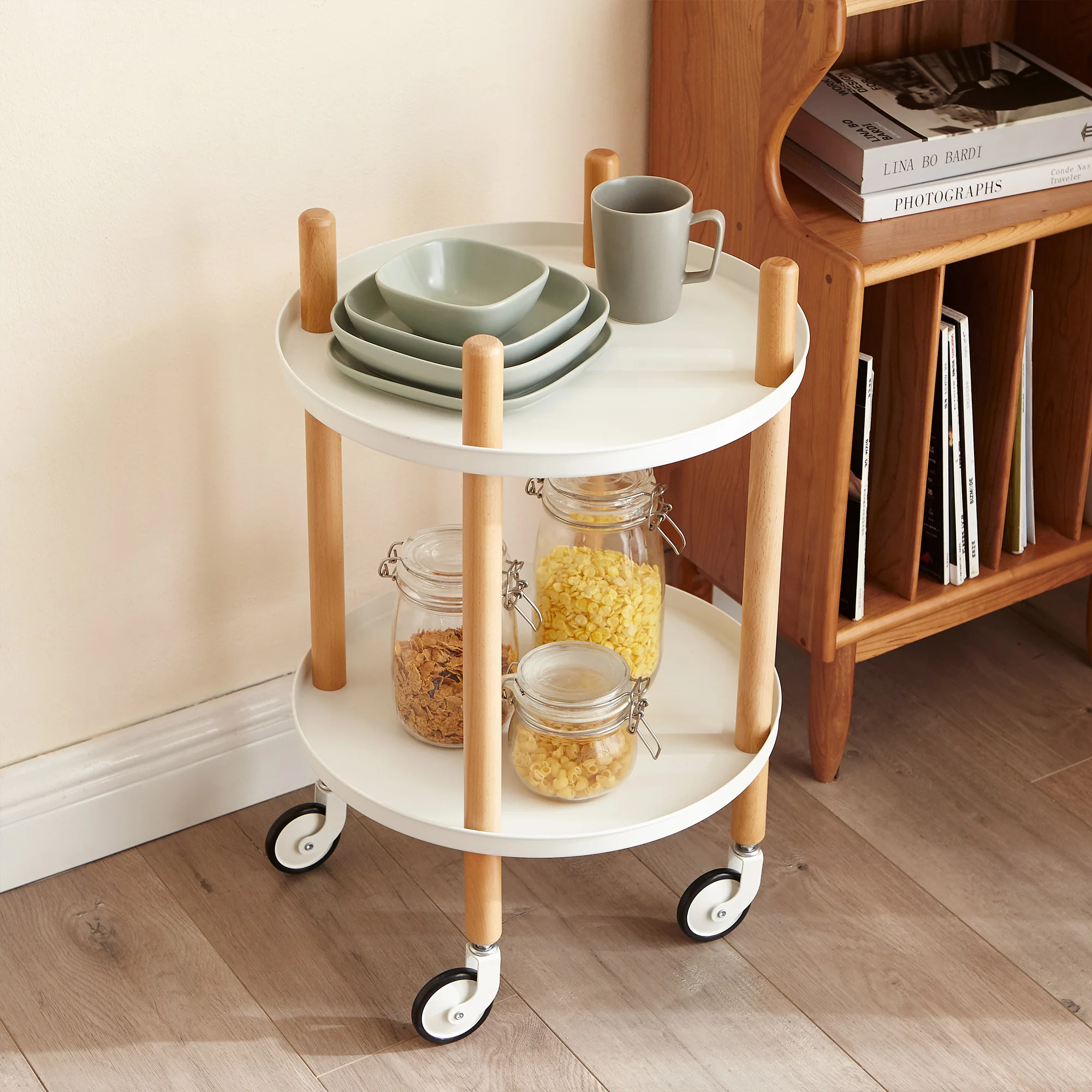 Living Room Furniture Tray Modern Small Round Table Easy to Move Solid Wooden And Wroght Iron Side Tables for Bed Rooms |