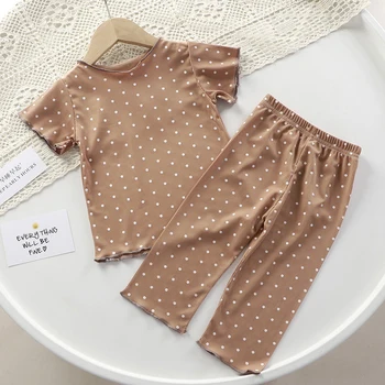 Summer Girls Wearing Short Sleeved Thin Set Baby Summer Outfit Two-Piece Set Pajamas Homewear Suit Air-conditioned Clothing 2