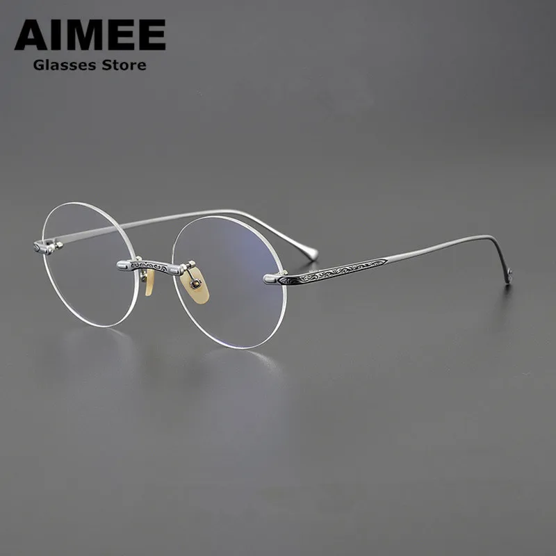 

Pure Titanium Ultralight Retro Round Frameless Glasses Frame Men Women Rimless Prescription Eyeglasses Optical Blue Light Lenses