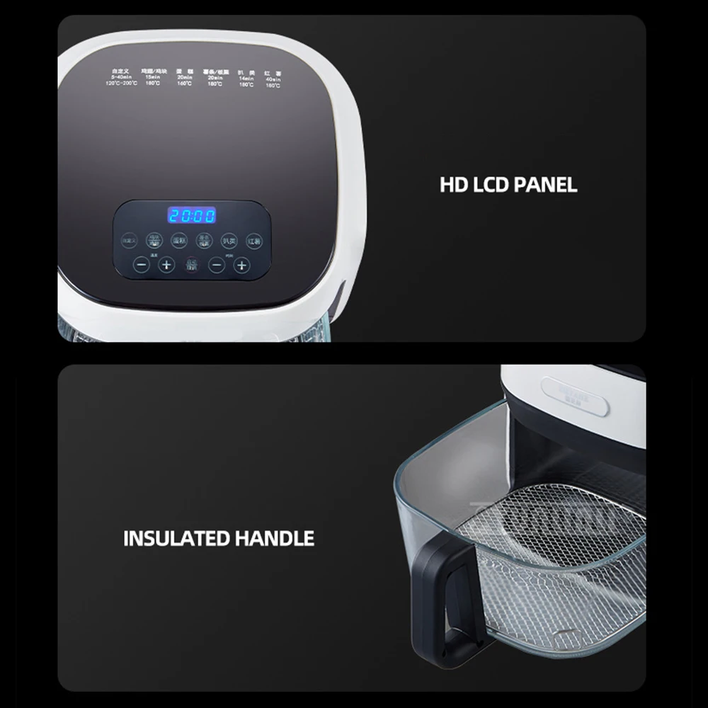 8L Household Multi-Functional Deep Frying Large Capacity Visual Air Fryer 1200W Intelligent Air Fryer 6