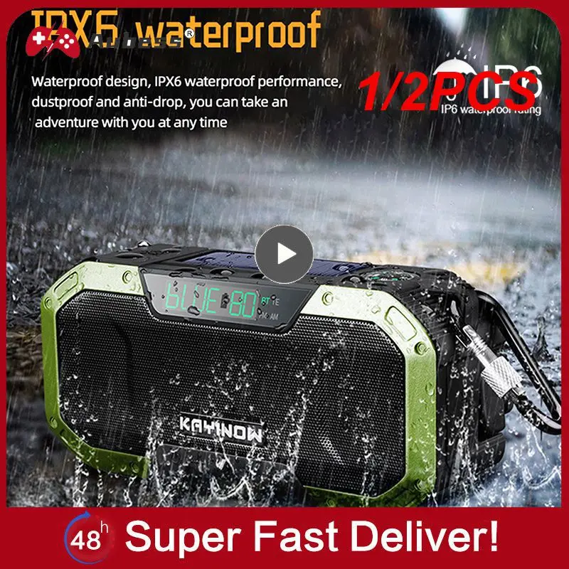 

1/2PCS Solar-Powered Portable AM/FM Radio with 5000mAh Power Bank Hand-Crank LED Light Compass Emergency Camping and