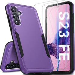 Shockproof Hybrid Dual Layer Phone Case with Screen Protectors [2 Pack] for PC TPU (Purple black)