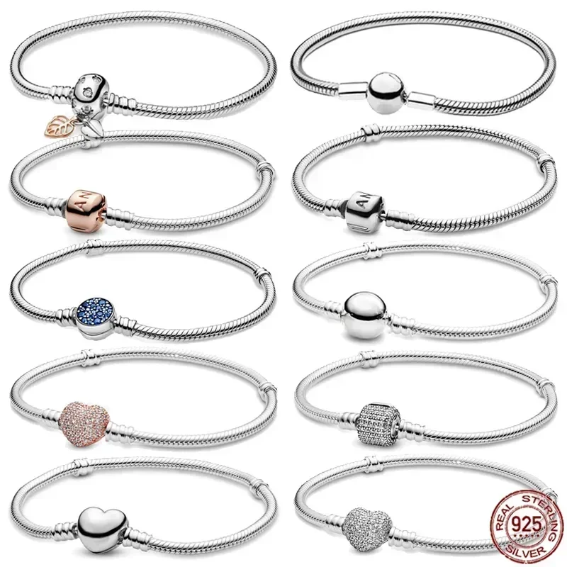 

New S925 Sterling Silver High-quality Bucket Buckle Snake Bone Bracelet Is Fit Original Charm Beads DIY Women's Jewelry Gifts