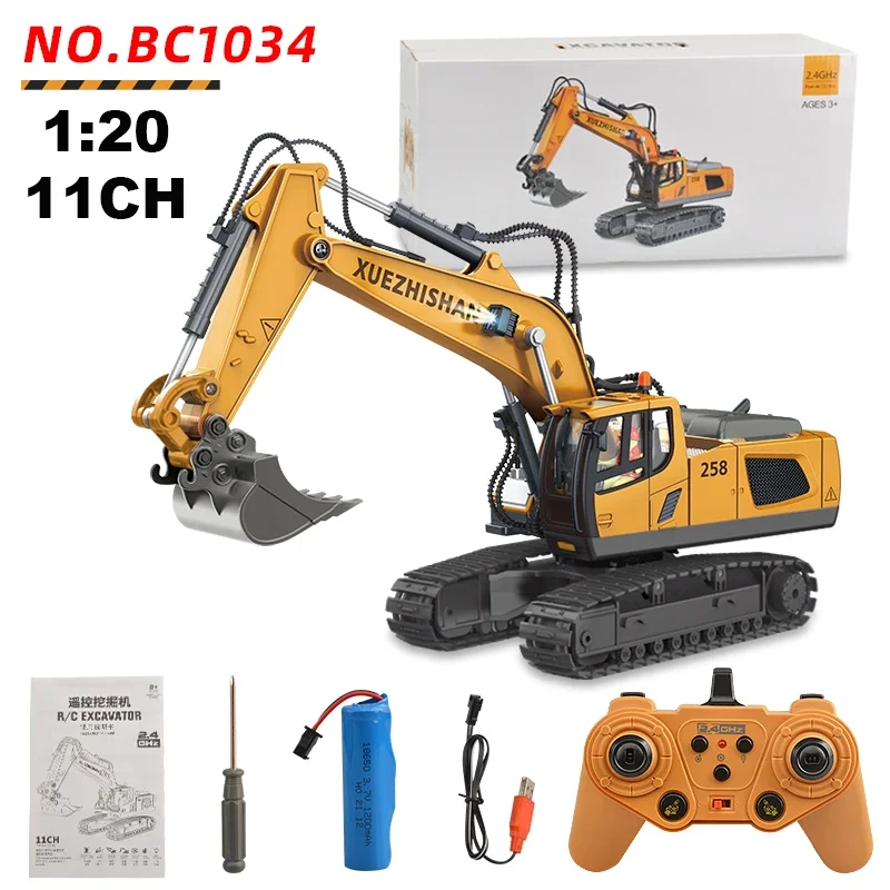 1:24 9CH RC Bulldozer Truck Car 11CH Crawler Type Alloy Shovel Engineering Forklift Heavy Excavator Children Toys Gifts Kids