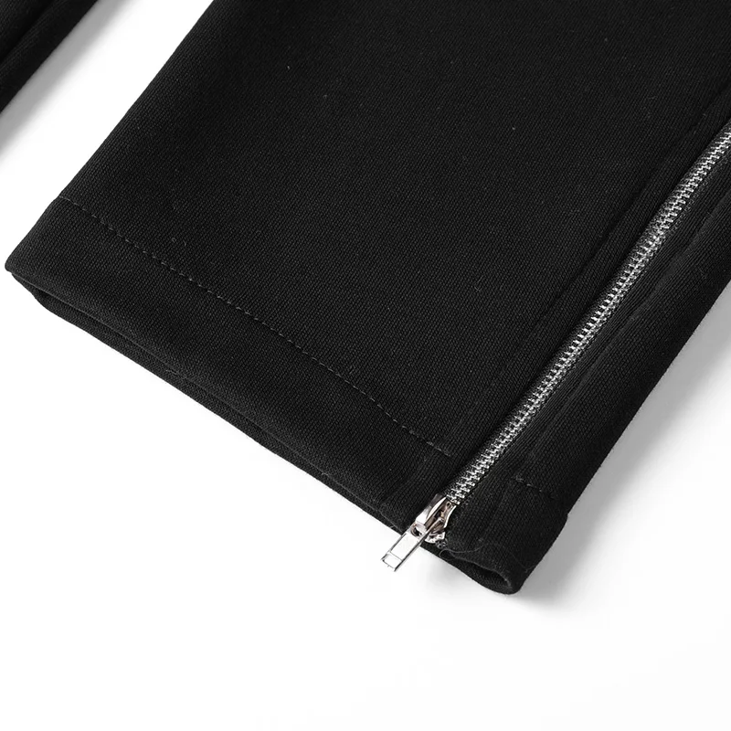 Spring Autumn New Solid Color Fashion Elastic Waist Sweatpants Man High Street Casual Pockets Zipper Patchwork Cotton Trousers