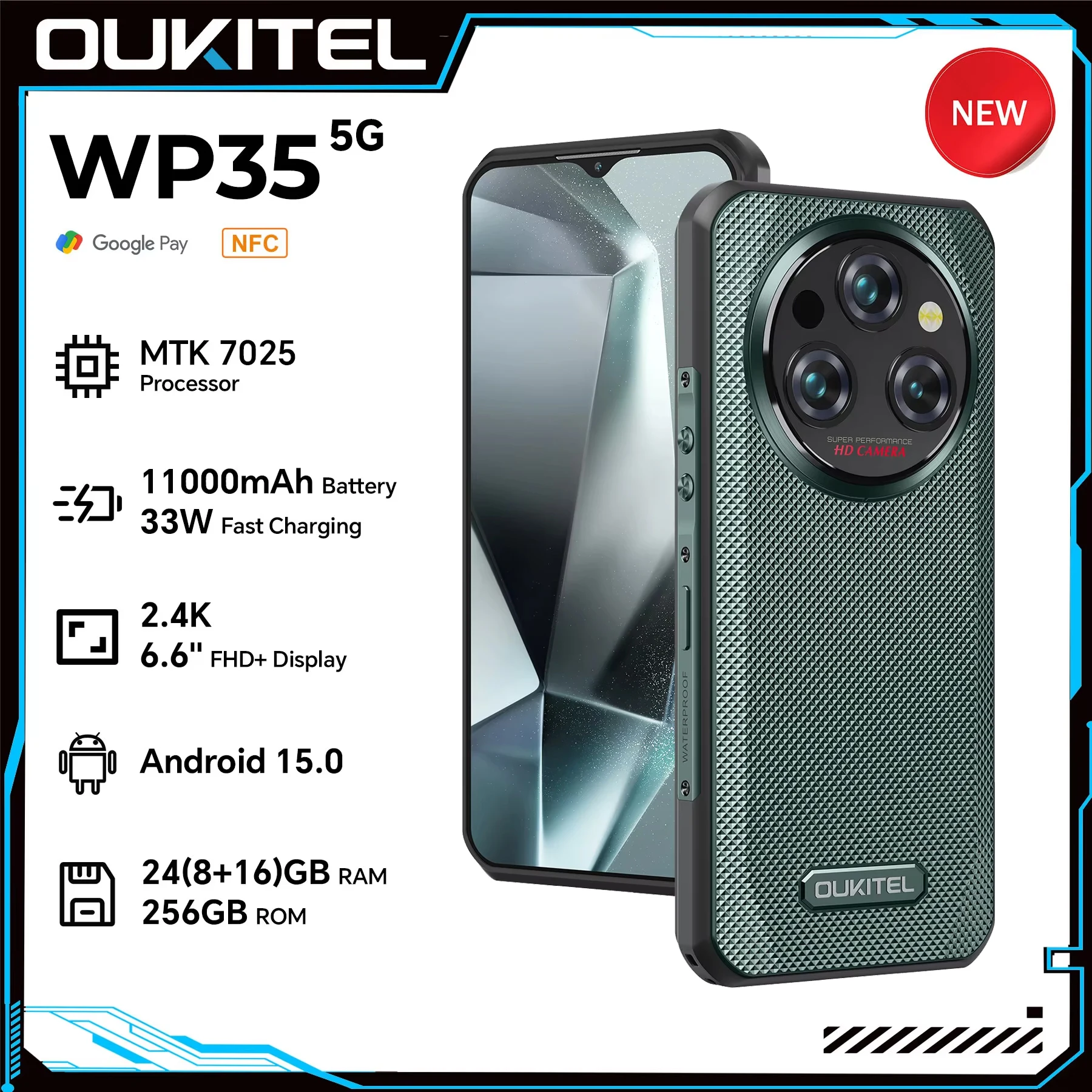 Oukitel WP35 Rugged Phone MTK 7025, 5G, 11000mAh, 6.6
