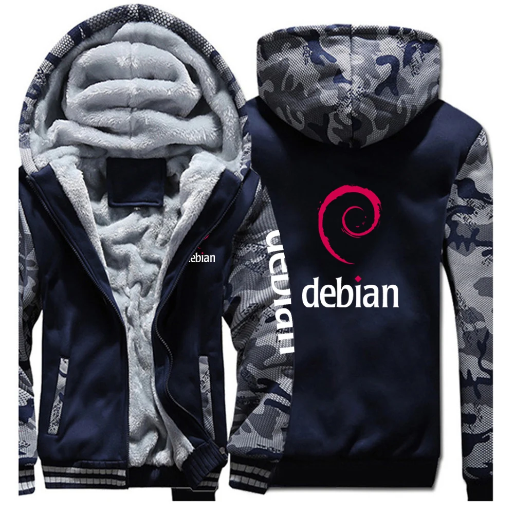 Debian Autumn Winter Hoodie Men Sweatshirt Thick Fleece Zipper