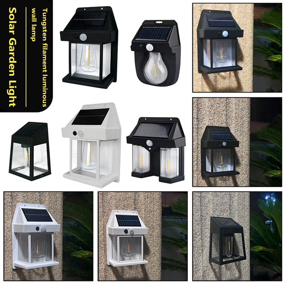 

Solar Wall Lights Outdoor Waterproof Led Tungsten Filament Bulb Human Induction 3 Modes Fence Lights For Patio Yard Garden