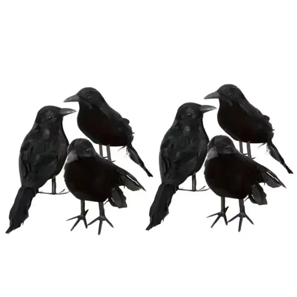 3 Pcs Statue Crow Toys Artificial Black Crow Bird Garden Ornaments Bird Ornaments Black Theme Hotel Decoration Crow