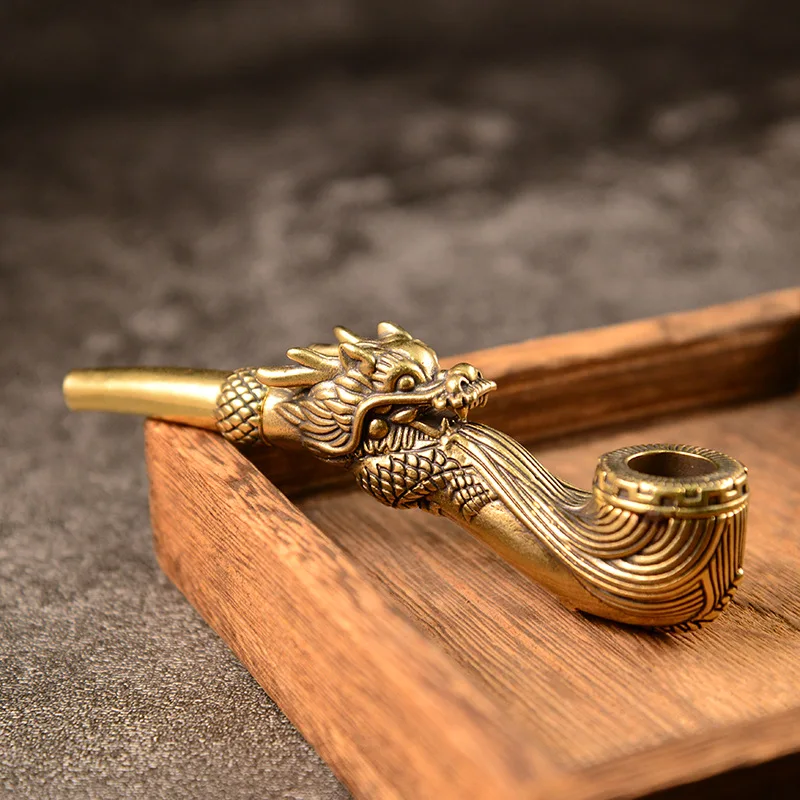 Tobacco Pipe Smoking Pipe Vintage Brass Tobacco Pipe Creative Dragon Head Design Gift For Father/Grandfather