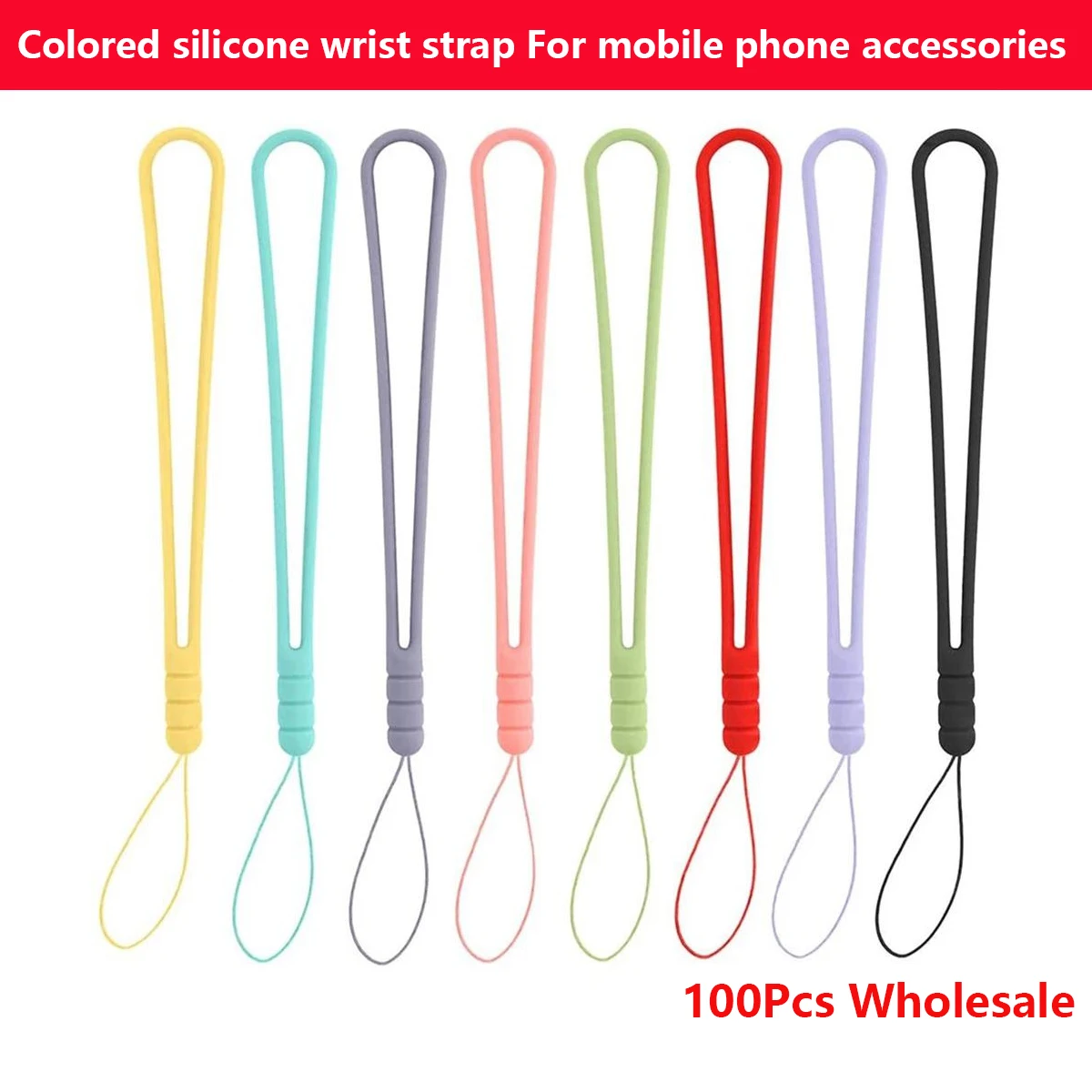 100Pcs Wholesale Color Silicone Lanyard Rubber Wristband For Phone