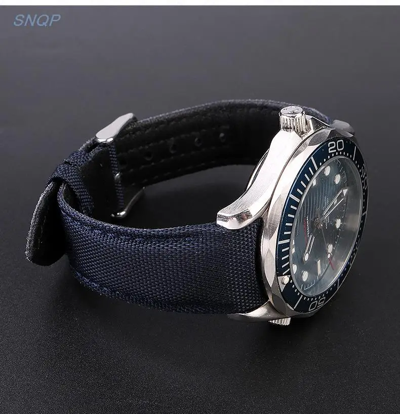 

20mm 22mm Strap for Omega Seamaster 300 Genuine Leather Nylon Canvas Wrist Bracelet for Rolex Water Ghost Curved End Watch Band