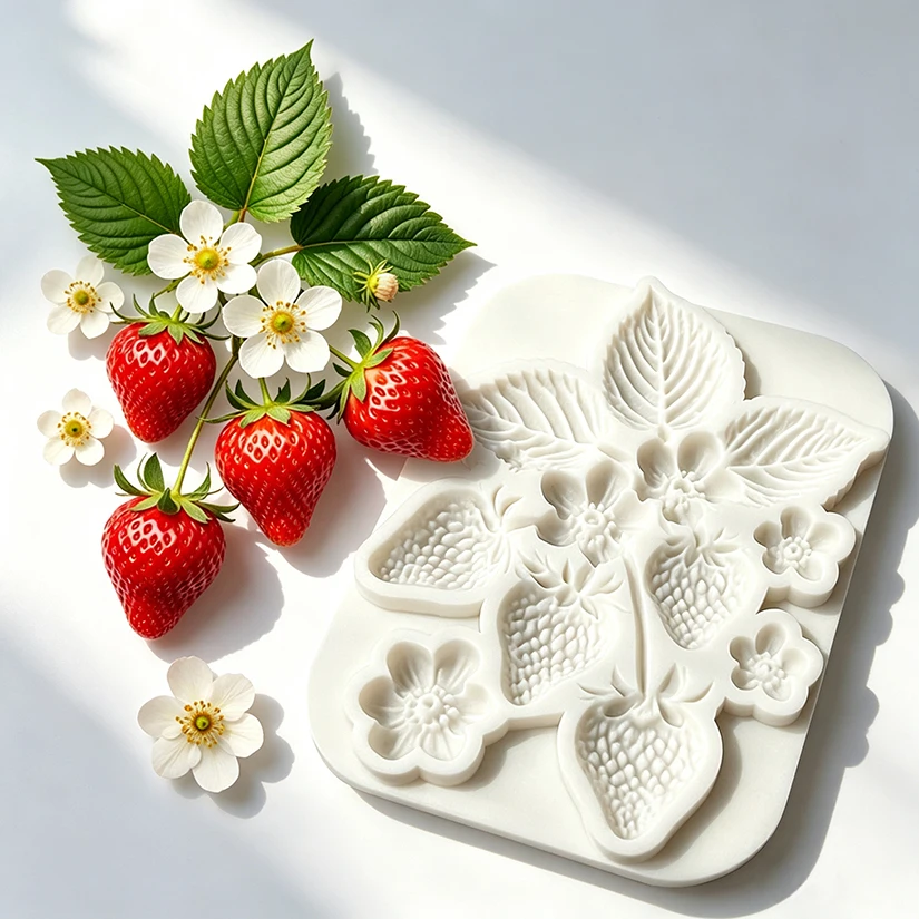 Erdbeerblüten-Silikonform für Zuckerguss, Harzwerkzeuge, Cupcake-Backform, Fondant-Kuchendekorationswerkzeuge