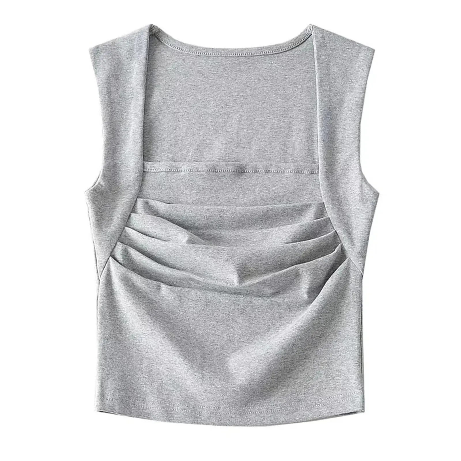 

Женская облегающая футболка с глубоким вырезом, пикантный Топ без рукавов, с оборками, с квадратным вырезом, однотонная винтажная одежда в стиле Харадзюку, на лето