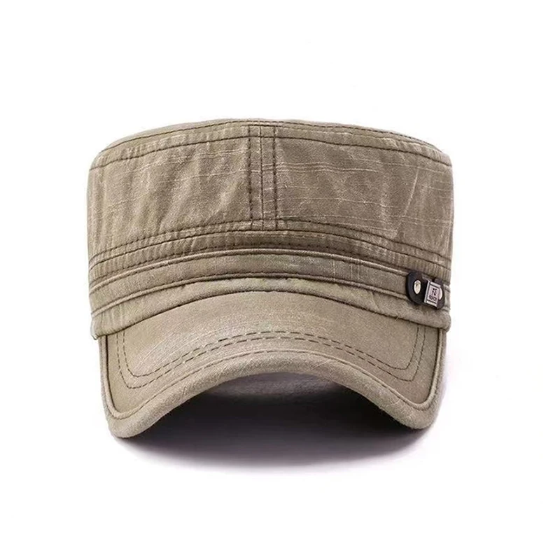 Military Cap Washed Cotton Flat Top Adjustable Outdoor Fisherman Cap for Men Women