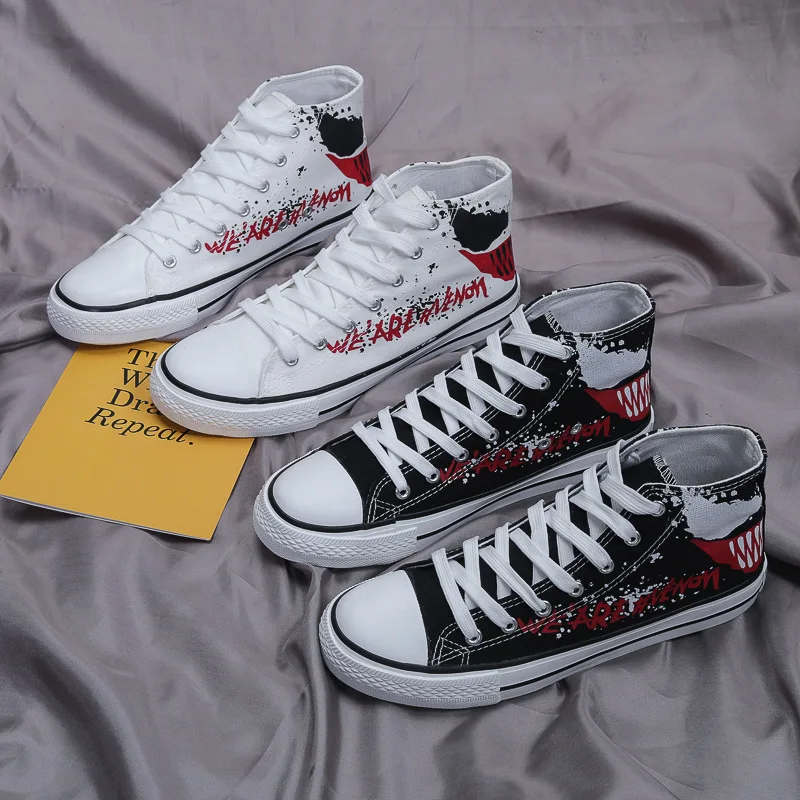 

Canvas Shoes Venom Casual Sneakers Student High Top Sports Shoes Boy Girl Woman Man Black White Shoes