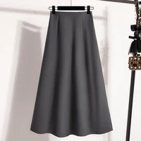 A-Line Mini Skirt High Waist Mid Length Skirts Women's Slimming Black Autumn Elastic Waist Design Solid Color Versatile Skirt - Image 2