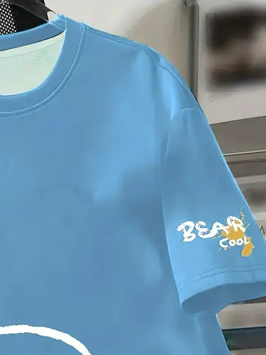Summer men's round neck breathable T-shirt with cartoon bear print pattern suitable for daily and weekend gifting to friends - Image 6