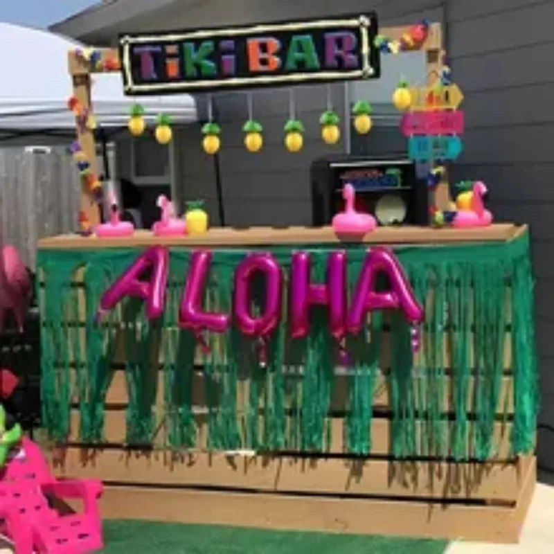 Table Skirt Summer Theme Party Grass Straw Color Table Skirt Hawaiian Tropical Theme Party Supplies for Decor Door Hanging