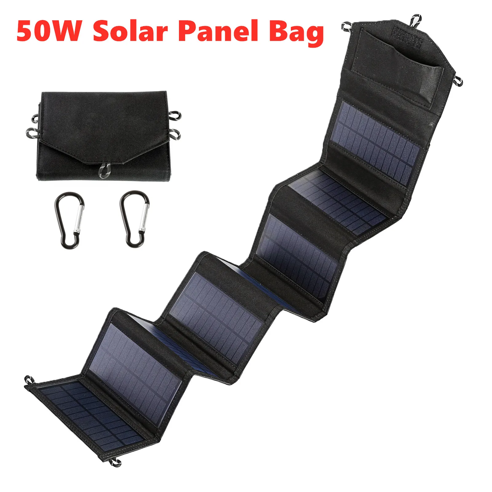 

50W Foldable Solar Panel Bag Monocrystalline Silicon Solar Panel Dual USB Output Outdoor Power Bank for Camping Phone Charge