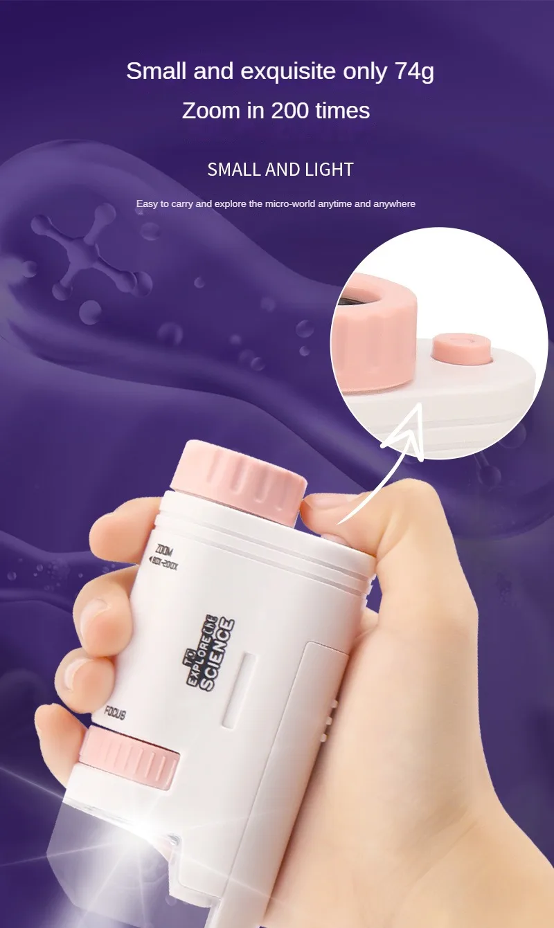 S4a6b49ee48644909bf0ec420470d32a3L 60-200X Children Microscope Pocket Microscope with LED Light Portable Electric Mini High Definition Science Microscope Outdoor Mallzona